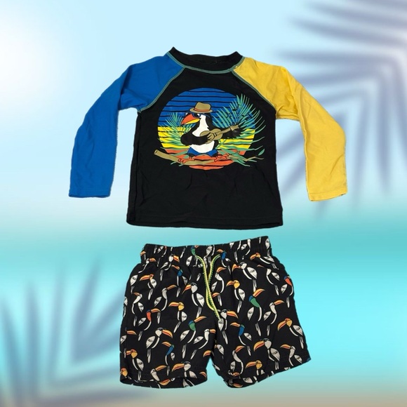 Appaman Other - Appaman Kids Swim Set with Toucan Design - Black, Blue, Yellow Size 3T